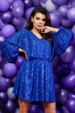 Luźna sukienka z cekinami - niebieska