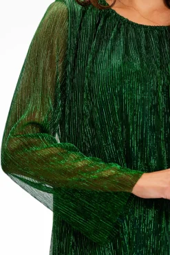 Luźna sukienka z połyskującej siatki - zielona