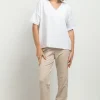 Luźny t-shirt z dekoltem V - biały