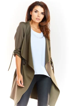 Luźny zwiewny żakiet - khaki