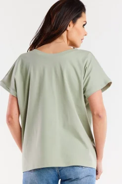 Obszerny t-shirt z dekoltem V - miętowy