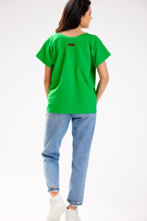 Obszerny t-shirt z dekoltem V - trawiasta