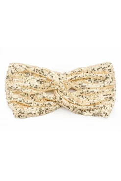 Opaska bandana na głowę - beżowa-cekiny