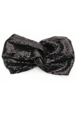 Opaska bandana na głowę - czarna-cekiny