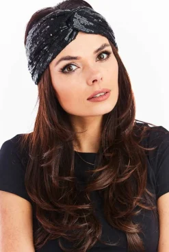 Opaska bandana na głowę - czarna-cekiny