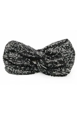 Opaska bandana na głowę - grafitowa-cekiny