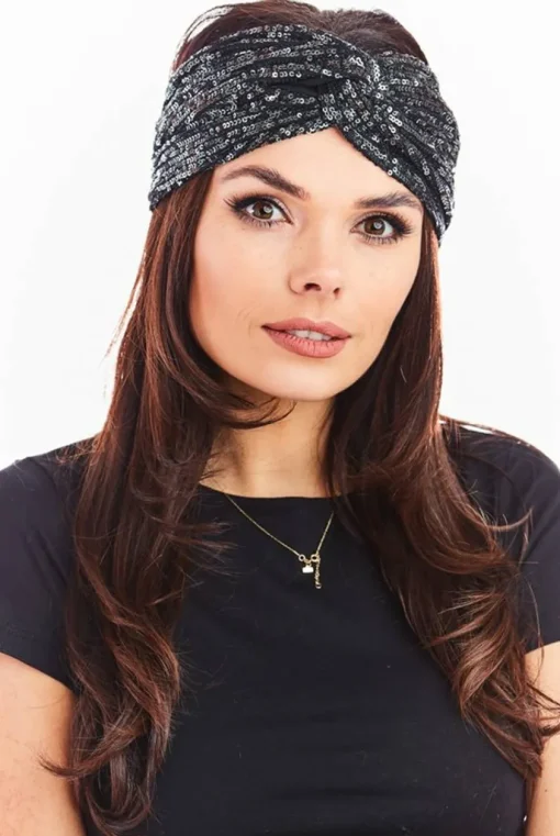 Opaska bandana na głowę - grafitowa-cekiny