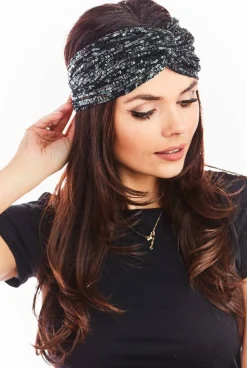 Opaska bandana na głowę - grafitowa-cekiny