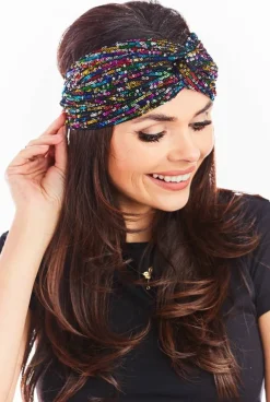 Opaska bandana na głowę - kolorowa-cekiny