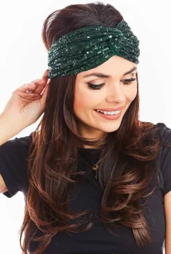 Opaska bandana na głowę - zielona-cekiny