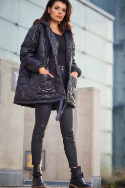 Pikowana kurtka oversize - czarna