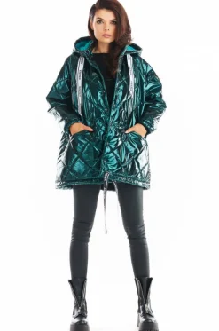 Pikowana kurtka oversize - zielona