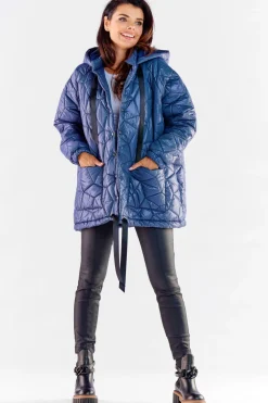 Pikowana kurtka oversize - granatowa