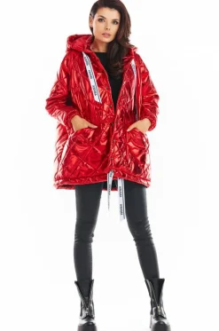 Pikowana kurtka oversize - czerwona