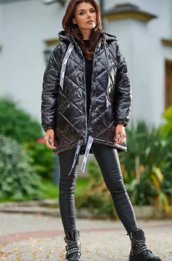 Pikowana kurtka oversize - czarna