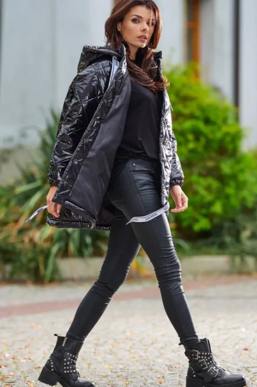 Pikowana kurtka oversize - czarna