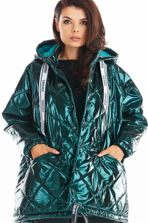 Pikowana kurtka oversize - zielona