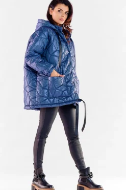 Pikowana kurtka oversize - granatowa