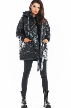 Pikowana kurtka oversize - czarna