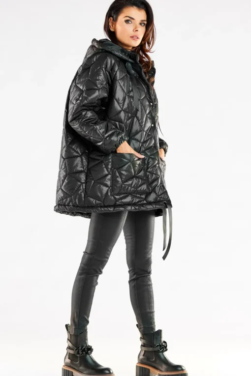 Pikowana kurtka oversize - czarna