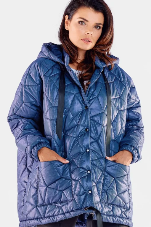 Pikowana kurtka oversize - granatowa