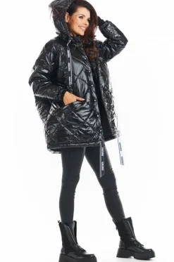 Pikowana kurtka oversize - czarna