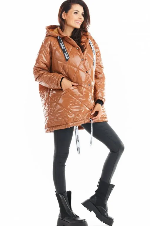 Pikowana kurtka oversize - beżowa