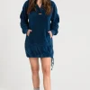 Pluszowa bluza oversize z kieszenią kangurek - granatowa