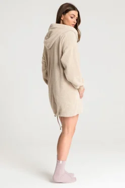 Pluszowa bluza oversize z kieszenią kangurek - cappuccino