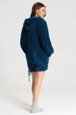 Pluszowa bluza oversize z kieszenią kangurek - granatowa