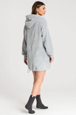 Pluszowa bluza oversize z kieszenią kangurek - popielata