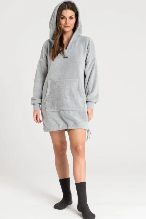 Pluszowa bluza oversize z kieszenią kangurek - popielata