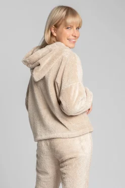 Pluszowa bluza z kapturem - cappuccino
