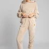 Pluszowe spodnie joggery - cappuccino