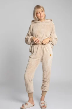 Pluszowe spodnie joggery - cappuccino