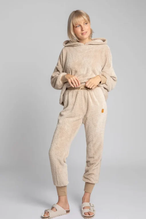 Pluszowe spodnie joggery - cappuccino