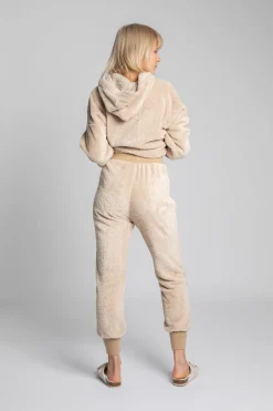 Pluszowe spodnie joggery - cappuccino