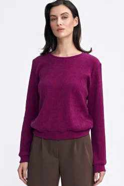 Prążkowana bluza z długim rękawem - purpurowa