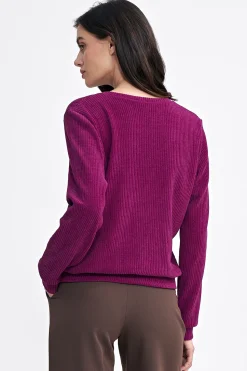 Prążkowana bluza z długim rękawem - purpurowa