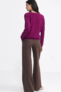 Prążkowana bluza z długim rękawem - purpurowa