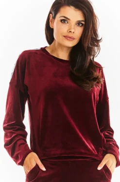 Prosta bluza z lampasami - bordowa