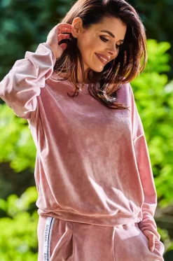 Prosta bluza z lampasami - różowa