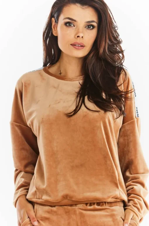 Prosta bluza z lampasami - beżowa