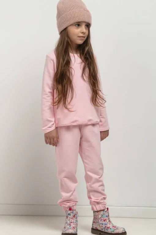 Prosta bluza ze stójką dla dziewczynki - jasnoróżowa