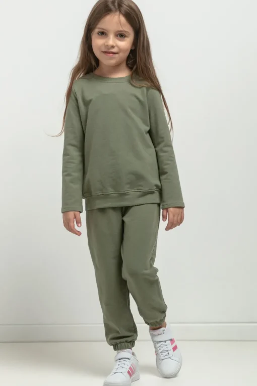 Prosta bluza ze stójką dla dziewczynki - zielona
