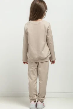 Prosta bluza ze stójką dla dziewczynki - jasnobeżowa