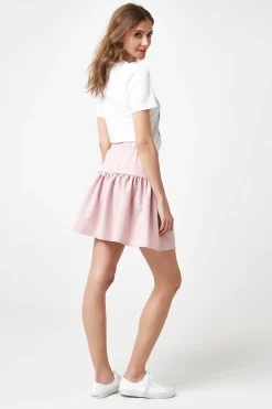Rozkloszowana spódniczka mini - pudrowy róż