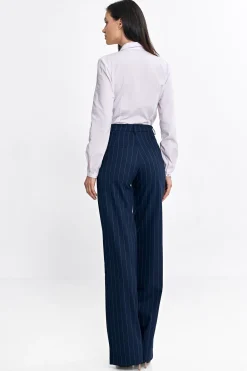Spodnie bootcut z szerokimi nogawkami – granatowe