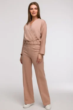 Spodnie dresowe z nogawkami typu wide leg - mocca