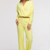Spodnie dresowe z nogawkami typu wide leg - cytrynowe